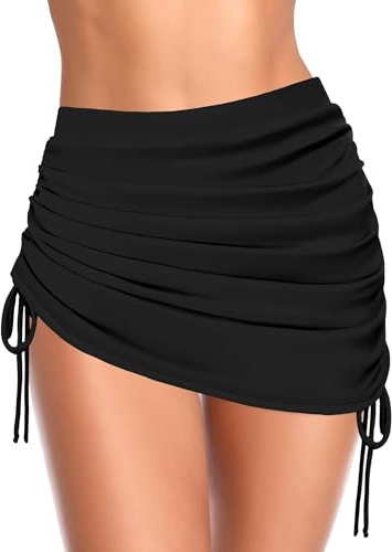 SHEKINI Womens Skirted Bikini Bottoms with Built-in Triangle Brief Drawstring Ruched Tie Side
