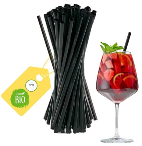 Cannucce nere 13 cm 1000 Pezzi Riutilizzabili in Lignina - Cannucce per alimenti per Bicchieri Bevande Cocktail - NO PLASTICA - Made in Italy