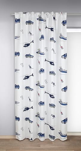 KAMACA Verdunklungsgardine Vorhang mit Motiv Kinderzimmer Verdunklungsvorhang mit versteckten Schlaufen und Gardinenband Thermogardine (Polizei - HxB 245x135 cm)