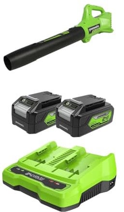 Greenworks 24V Souffleur à Batterie Axial de Feuilles Mortes sans Fil, 145 km/h, 9,08 m³/Min 4Ah Batterie Ni Chargeur, Garantie 3 Ans G24ABIIK4