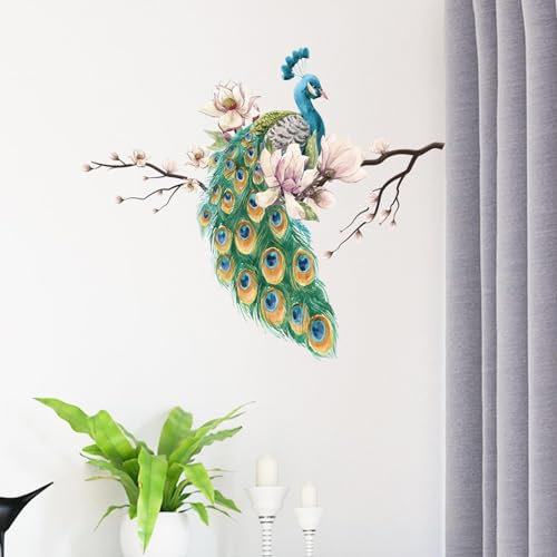 astylishome Wall Stickers for Bedrooms for Girls Peacock Bird on Tree Branch Peel and Stick Walls Decals Wallpaper for Bedroom Living Room Sofa TV Background 0102