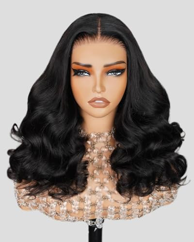 MegaLook Perücke Damen Echthaar Salon-Quality Ready to Go Glueless Wigs Human Hair 220% Special Curly Wave Wigs Real Pre plucked Bleached Tiny Knots 18 Inch