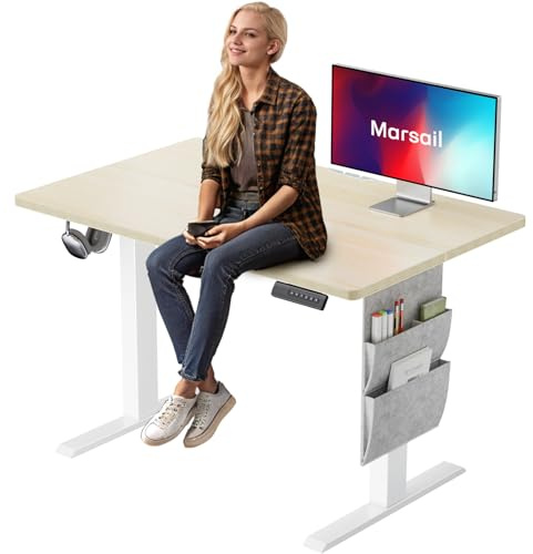 Marsail Elektrischer Stehpult, höhenverstellbar, Heimbüro, Gaming-Schreibtisch mit 4 Speichervoreinstellungen, Aufbewahrungstasche, Stehpult für Computer-Workstations, Kopfhörerhaken, Kabel-Organizer