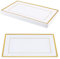 SINJEUN 15 Platos de plástico para Servir, 33 x 20 x 1,5 cm, Platos Cuadrados de Comedor con Borde Dorado Blanco, bandejas para Servir Alimentos para Bodas, Fiestas de cumpleaños
