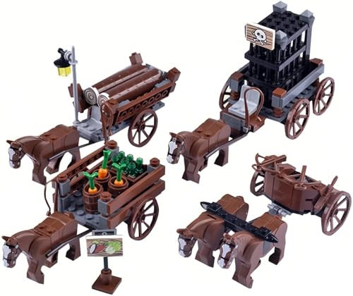 TRavesty Militärische Mittelalterliche Figuren Kutsche Streitwagen Bausteine Set, Mittelalterlicher Figuren Wagenmodell Bausteine Bausatz, Custom Krieg Pferd Kit für Minifiguren