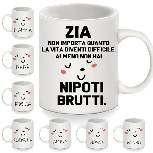 Bommex Tazzine da Caffè per Zia - Regalo Divertente Non Importa Quanto la Vita Diventi Difficile - Compleanno, Festa della Mamma, Natale - Migliore Zia