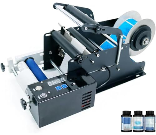 GYQSSD Electrical Round Bottle Labeling Machine, Adjustable Labeler Label Applicator Machine for Plastic Bottle Glass Beer Bottle 30pcs/min Dia 15-120mm, Adhesive Label Printer