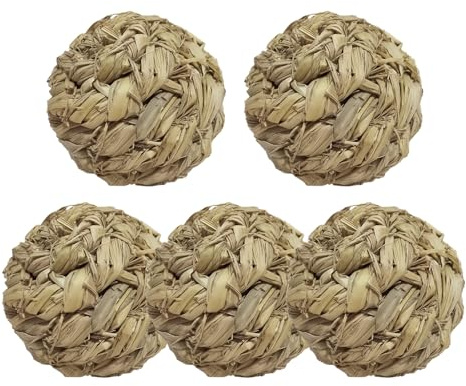 Gudalea 5 Stück Timothy Gras Kauspielzeug, 8cm Naturgetreue Haustierbälle für Kaninchen, für Meerschweinchen, Hasen, Chinchilla, Hamster und Rennmäuse - Kleintier Spielzeug und Zubehör