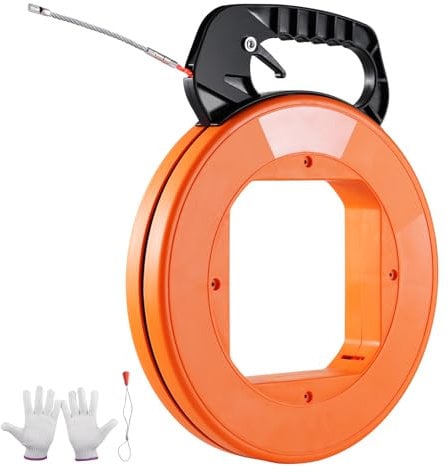 VEVOR Kabeleinziehhilfe, 6,35 mm x 30,5 m, PET-Einziehspirale mit optimiertem Gehäuse & Griff, Einziehfeder, flexibles Drahteinziehwerkzeug für Wände und elektrische Leitungen, nicht leitfähig
