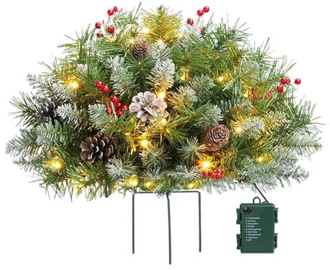 Árbol de Navidad brillante para árbol de Navidad, relleno de macetas de Navidad, decoración al aire libre, árboles de Navidad artificiales iluminados con estaca de trípode, flores Azhen para (verde
