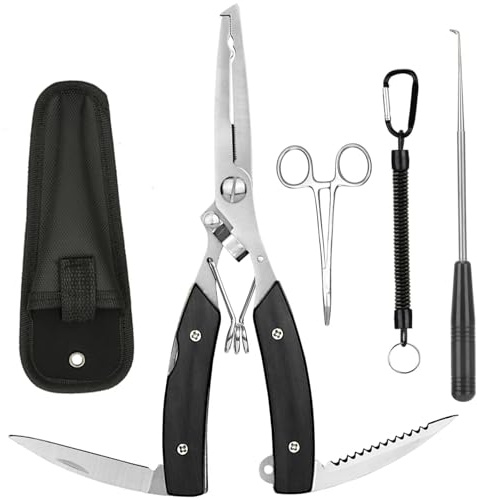 GisWell 3 Stück Multifunktionale Angelzange Set - Angel Zange Zange Angeln mit Hakenlöser Linienschneider Edelstahl Lanyard für Angelhaken entfernen