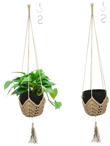 Makramee-Wandbehang hängender Pflanzenhalter 2 Stück 99,1 cm Makramee-Wandbehang robuster Pflanzenhänger aus Hanfseil mit Haken wiederverwendbarer Pflanzenhalter für Blumen