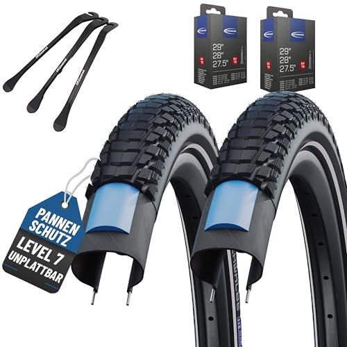 2er Set Schwalbe Reifen Marathon Plus Tour 2022 Smart Guard 28 x1,40 Zoll (37-622) Schlauch wählbar + MSZweirad Reifenheber (SV-Ventil Schläuche, 28x1,40 Zoll (37-622))