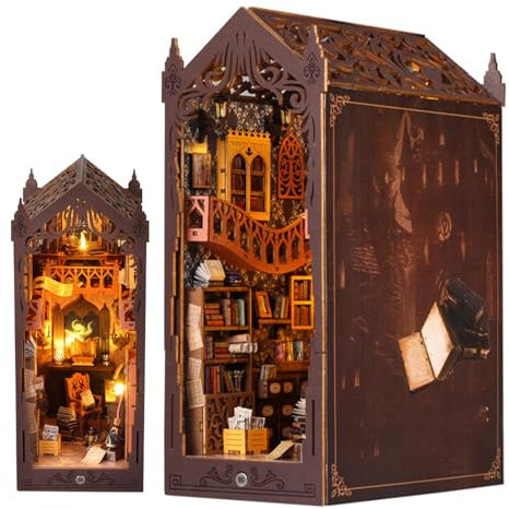 DIY Book Nook Kit de Maison de Poupées Miniatures en Bois,Maison a Construire avec Meubles et lumière LED, DIY Miniature House Cadeau de Bricolage pour Adultes Enfant(Bibliothèque)