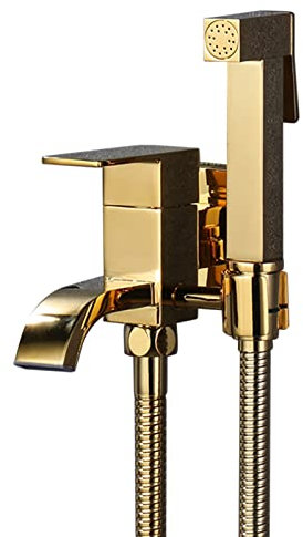 Spruzzatore bidet a mano per doccia a mano per WC Bidet Shower Head Fissaggio in ottone dorato Calciatore ad acqua fredda Kit spray per pannolini in tessuto in tessuto, 1,5 m
