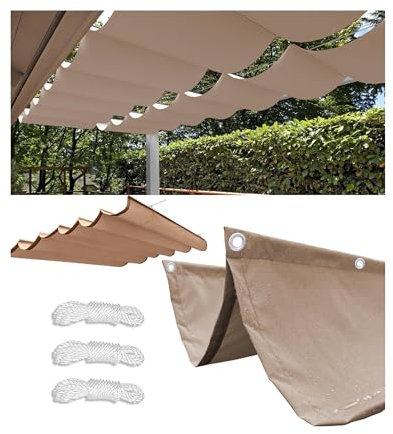 Retráctil Ondulada Vela de Sombra 3x5m Impermeable Toldos Exterior Rectangular Protección Rayos UV Resistente al Desgarro para Terraza Balcon Exterior Jardín con Ojales y Cuerdas Caqui