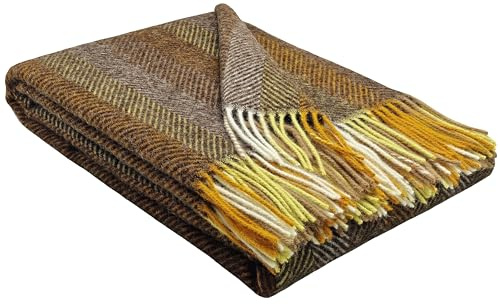 STTS International Wolldecke 100% Schurwolle Wohndecke 140 x 200 cm Tagesdecke Schurwolldecke Woll-Plaid Tirol in vielen Farben erhältlich (Braun-Mehrfarbig (D-M))