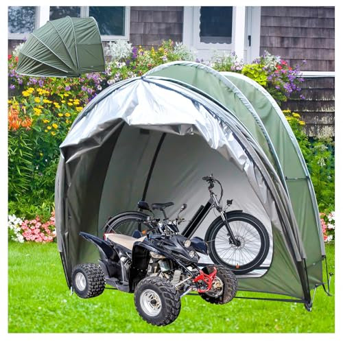 Garage Moto per Esterno Appeso 2 in 1 Box Biciclette con Doppie Porte per 2-5 Biciclette Garage Moto Telo Moto,Green