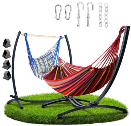 QLS 2-in-1 Gestell mit Hängematte und Hängesessel bis 250 kg aus Stahl Outdoor