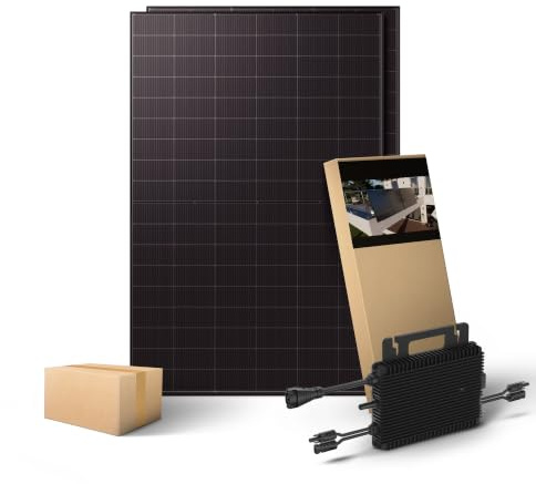 Kleines Kraftwerk 1000W XL Balkonkraftwerk Komplettset Gitterbalkon-Halterung – 0% VAT für Privatkunden – 800W Wechselrichter WiFi & Bluetooth, 2×500W bifaziale Solarmodule, 10 m Kabel – Solaranlage