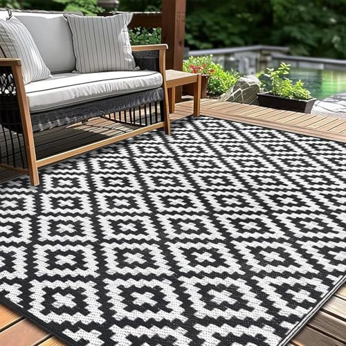 Jyswx Outdoor-Teppich, wasserdicht, 150 x 240 cm, wendbar, rutschfest, aus Kunststoff, leicht zu reinigen, Gartenteppich für Terrasse, Veranda, Camping, Strand, Picknick, Hinterhof