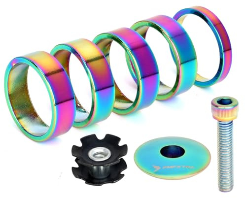 HOUSON 8-teiliger Fahrrad Vorbausatz - 28,6mm Gabelschaft - Alu Distanzringe & Expander - Eloxiert Regenbogenoptik