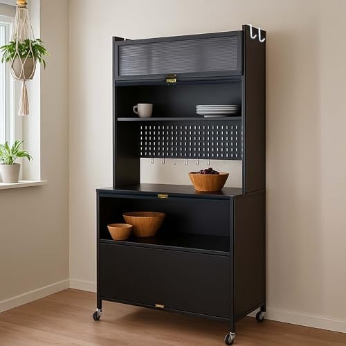 Mendler Küchenschrank HWC-O53, rollbar, Metall, 175x80x42cm - schwarz | Küchenregal, Schrank, Arbeitsplatte, Schrankfächer