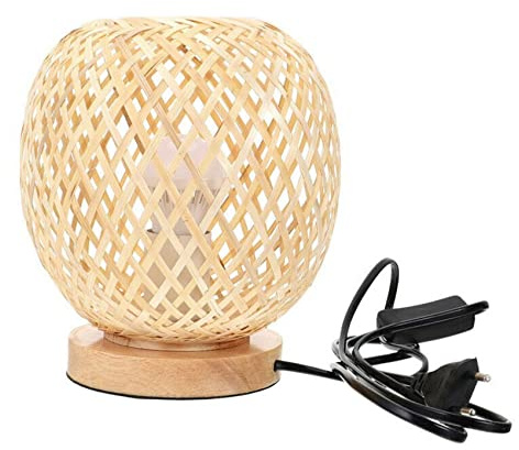 Nihcora Bambou Rotin Lampe de Table Style Japonais Lampe de Chevet Lampe de Bureau Chambre Bricolage DéCoration Prise EuropéEnne
