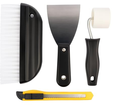 Wallpaper Tool Kit – 4-Piece Decorating Set with Brush, Seam Roller & Trimmer, DIY Wallpapering Accessories for DIY Decorating Smoothing, Trimming & Sealing Edges