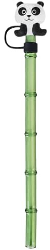 Pailles en verre réutilisables en forme de bambou de 0, 3 x 7, 9 pouces avec un couvercle paille panda amovible incassable pour boire du jus café, fournitures fête vacances