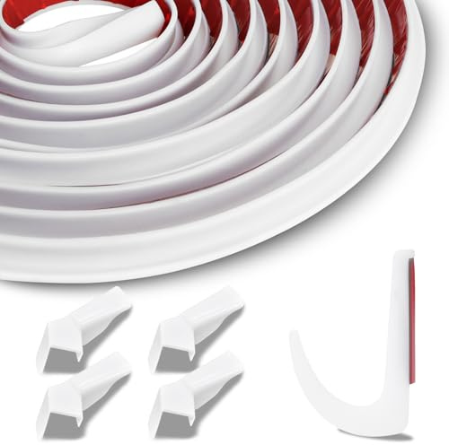 J Shape RV-Regenrinne 12M mit 4 Regenabläufen, Dachrinnen für Wohnmobil, Auto, Van & LKW, 12MM PVC Dach-Regenumleitungsstreifen Selbstklebend mit 3M Klebeband (Weiß)