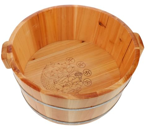 PACKOVE Deep Wooden Foot Soaking Basin with Handles Natural Wood Pedicure Bowl for Muscle Circulation Relaxation Portable Foot Massager Tub Suitable for Home and Travel Spa