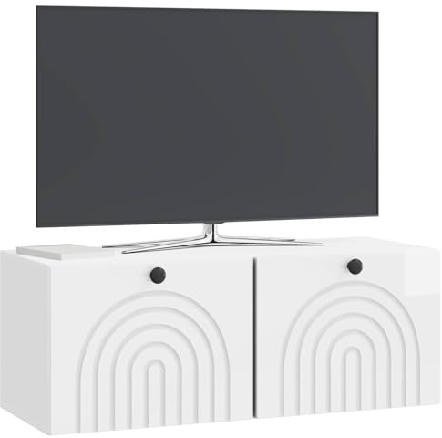 vidaXL Wandmontierter TV-Schrank Hochglanz Weiß 78,5 x 31 x 30 cm, Modernes Wohnzimmer Lager, rechteckiges Design, Wandregal, praktische Medieneinheit, viele Entertainment Plätze