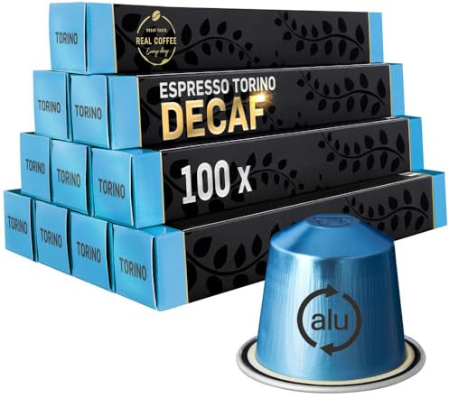 DECAF From REAL COFFEE | Espresso Torino | 100 Nespresso Compatible Aluminium Capsules | Medium Roast |