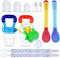 Faburo 12-teiliges Set mit 3 x Schnullern für Babys, 3 x Silikon-Lebensmittelbeutel, 2 x Baby-Fingerzahnbürsten und 2 x Schnuller-Clips