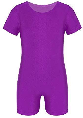 iiniim Mädchen Jungen Body Overall Kurzarm Ballettanzug Ballett Trikot Tanzbody Gymnastik Turnanzug Leotard Ganzanzug Gr.104-164 Lila 128/8 Jahre