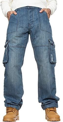 Enzo Mens Combat Jeans Casual Cargo Work Pants Denim Trousers Big Tall All Waists