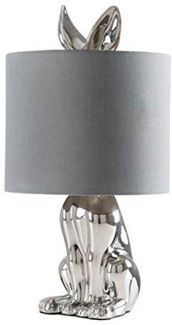 MiniSun | Modern Chrome Ceramic Rabbit/Hare Table Lamp with a Grey Shade | Table Lamps, Home Décor & Improvement Essential | Includes 4W LED Bulb [3000K Warm White]