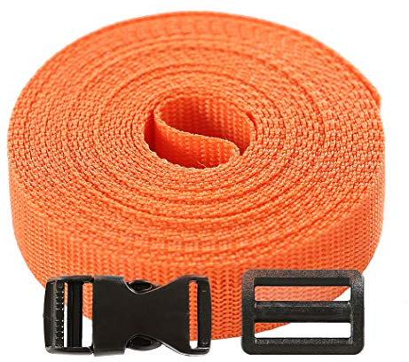 Gurtband Set 5m – Polypropylen Gurt mit 5 Klickverschlüssen und 10 Leiterschnallen 25mm – Strapazierfähiges Gurtband mit Schnallen und Verschlüssen,Orange