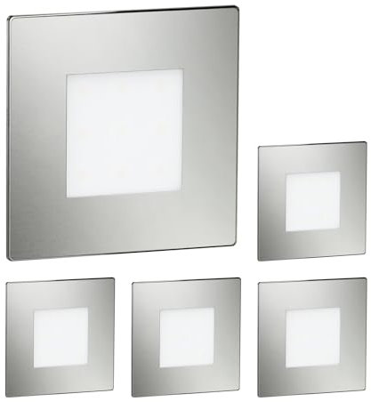 ledscom.de 5 Stück LED Treppenlicht/Wandeinbauleuchte FEX für innen und außen, eckig, edelstahl, 85 x 85mm, kaltweiß
