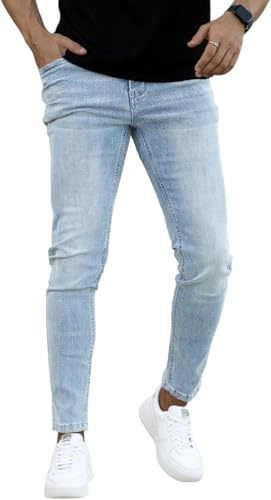 GINGTTO Skinny Jeans Mens Light Blue Slim Fit Jean for Men Stretch Tapered Classic Denim Pants 36 Waist 30 Leg
