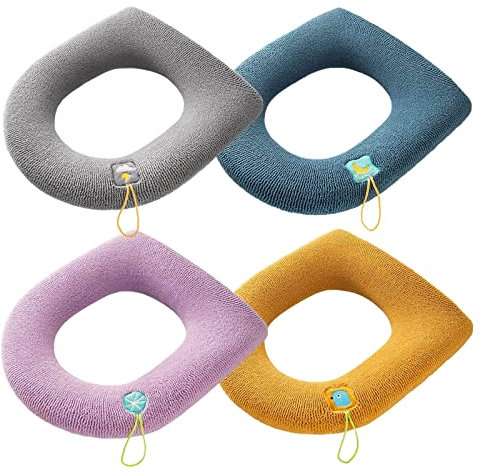 Zuzer 4PCS Toilettensitzbezug Toilet Seat Cover Cushion WC Sitzbezüge Universal WC Sitzkissen WC-Sitzbezug Warm Toilettensitzabdeckung Toiletten Sitzbezug Waschbar WC-Sitzwärmer
