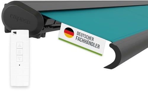 empasa elektrische Vollkassettenmarkise 'Profi' Kassettenmarkise Gelenkarmmarkise Markise Sonnenmarkise Sonnenschutz komplett vormontiert, Farbe:Petrol, Größe:6 x 3.5 m