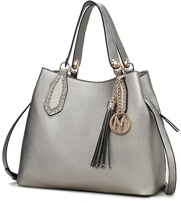 MKF Collection Hobo Bag für Damen, veganes Leder, Quaste, Umhängetasche, Handtasche, Geldbörse, Doppelgriff, Crossbody-Tasche von Mia K, Lana Pewter