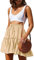 Hoerev Damen Mädchen Floral ausgestellter kurzer Rock niedlich hohe Taille Rüschen Rock Strand Minirock,Beige，Größe S