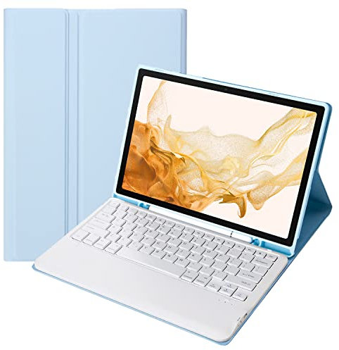 ZOMUN Funda de teclado para Samsung Galaxy Tab S7 Plus 12.4'' [SM-T970 / SM-976B], teclado Bluetooth inalámbrico y funda de piel sintética con soporte para S-Pen