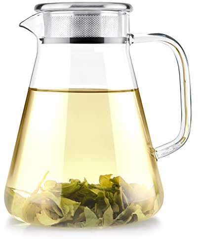 Teabloom One-Touch-Teekocher, 2-in-1-Teekanne und Wasserkocher mit Edelstahl-Filterdeckel für losen Tee - fleckenfreie Teekanne aus Borosilikatglas (1,2 Unzen) - Tea Connoisseur's Choice