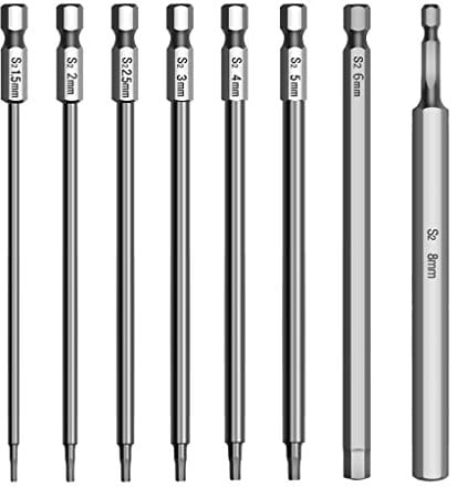 8 Stück Torx Bit Lang, 150mm Set, 1/4 Hexagon Innensechskant Schraubendreher Set für H1.5, H2, H2.5, H3, H4, H5, H6, H8