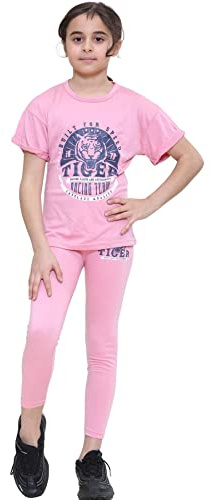 A2Z 4 Kids Girls Tiger Racing T Shirt and Legging Set Age 5-13 | Sporty Printed Co Ord With Stretch Bottoms For Casual Active Days