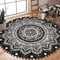 KIMODE Boho Runder Schwarz Teppich 120cm Mandala Schlafzimmer Weicher Groß Teppich mit Pom Pom Fransen rutschfest Waschbar Akzentüberwurf Teppich für Schlafzimmer Sofa Kinderzimmer